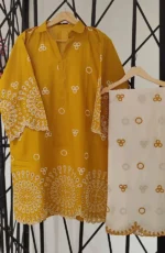 Amna Khadija Embroidered Cotton Lawn Stitched 2 Piece Suit – Mustard(PKAK01) - Image 2