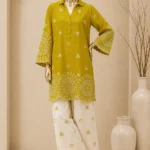 Amna Khadija Embroidered Cotton Lawn Stitched 2 Piece Suit – Mustard(PKAK01)
