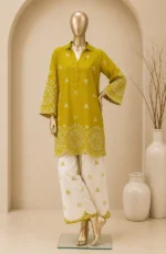 Amna Khadija Embroidered Cotton Lawn Stitched 2 Piece Suit – Mustard(PKAK01)