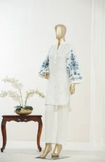 Amna Khadija Embroidered Stitched 2 Piece Suit – White & Blue (PKAK04) - Image 3