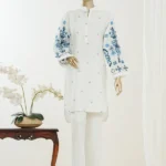 Amna Khadija Embroidered Stitched 2 Piece Suit – White & Blue (PKAK04)
