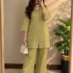 Amna Khadija Embroidered Stitched 2 Piece Co-Ord Set – Olive Green(PKAK05)