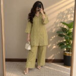 Amna Khadija Embroidered Stitched 2 Piece Co-Ord Set – Olive Green(PKAK05)