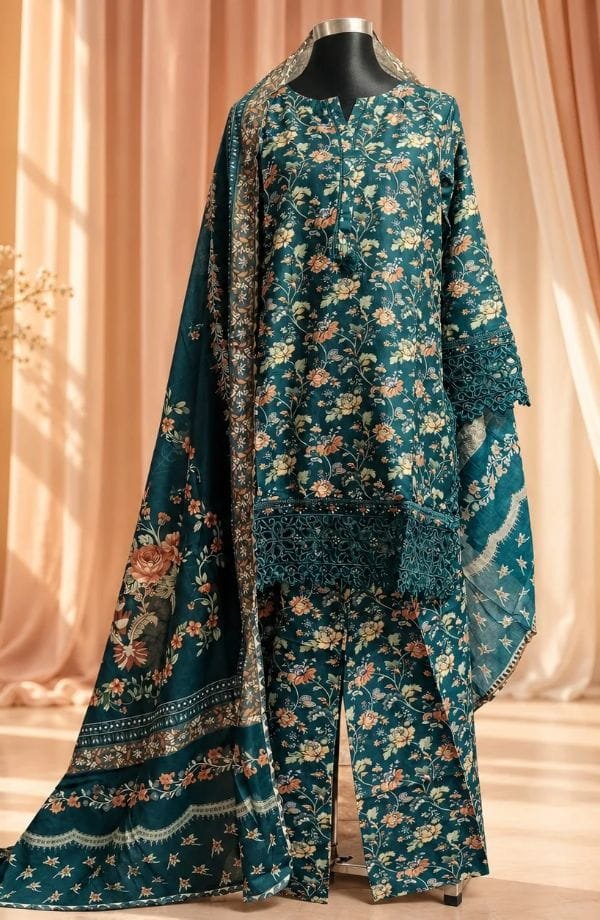 Shada bahar-1 (1) Shada Bahar Luxury Floral 3 Piece Set – Deep Teal - Image 1
