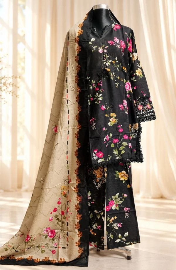 Shada bahar-3 (1) Shada Bahar Elegant Floral 3 Piece Set – Black - Image 1