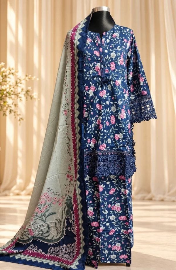 Shada bahar-4 (1) Shada Bahar Premium Floral 3 Piece Set – Navy Blue - Image 1